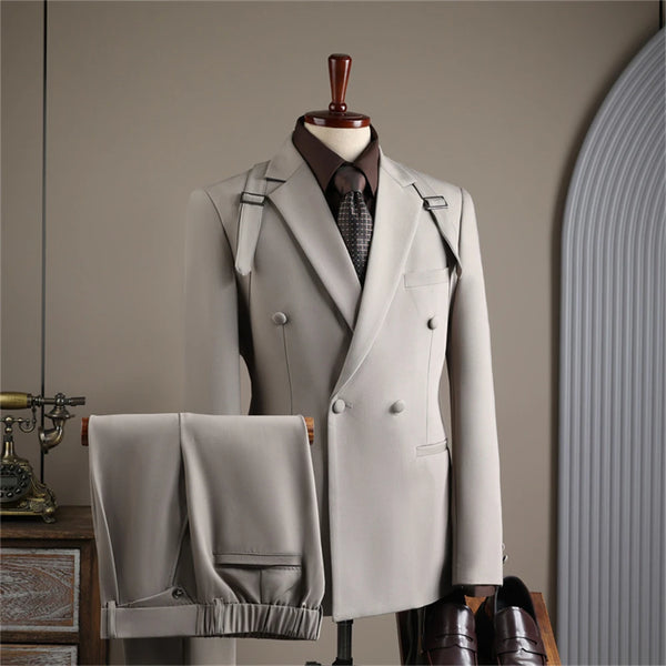 Elegant Double Breasted Suit Set for Men - Blazer and Pants Two Piece Tuxedo Outfit Perfect for Formal Events and Weddings